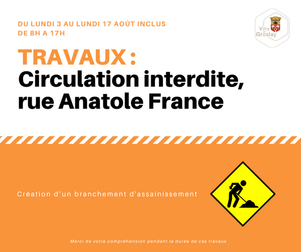 Travaux d'assainissement - rue Anatole France